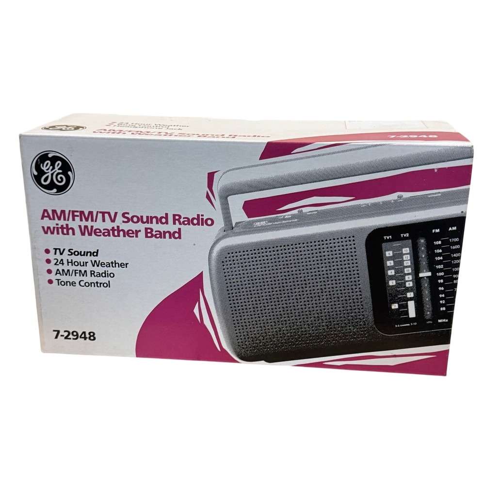 GE AM FM TV‎ Sound Radio Weather Band Portable Black 7-2948 Vintage New In Box